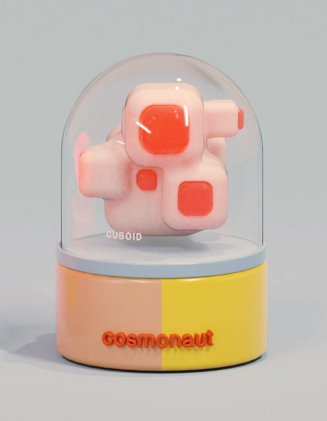a strange form in the capsule is made up of rounded, matte cubes clumped together. some of these cubes have cubes within them, which are jelly-like in appearance. the label reads 'cuboid'.